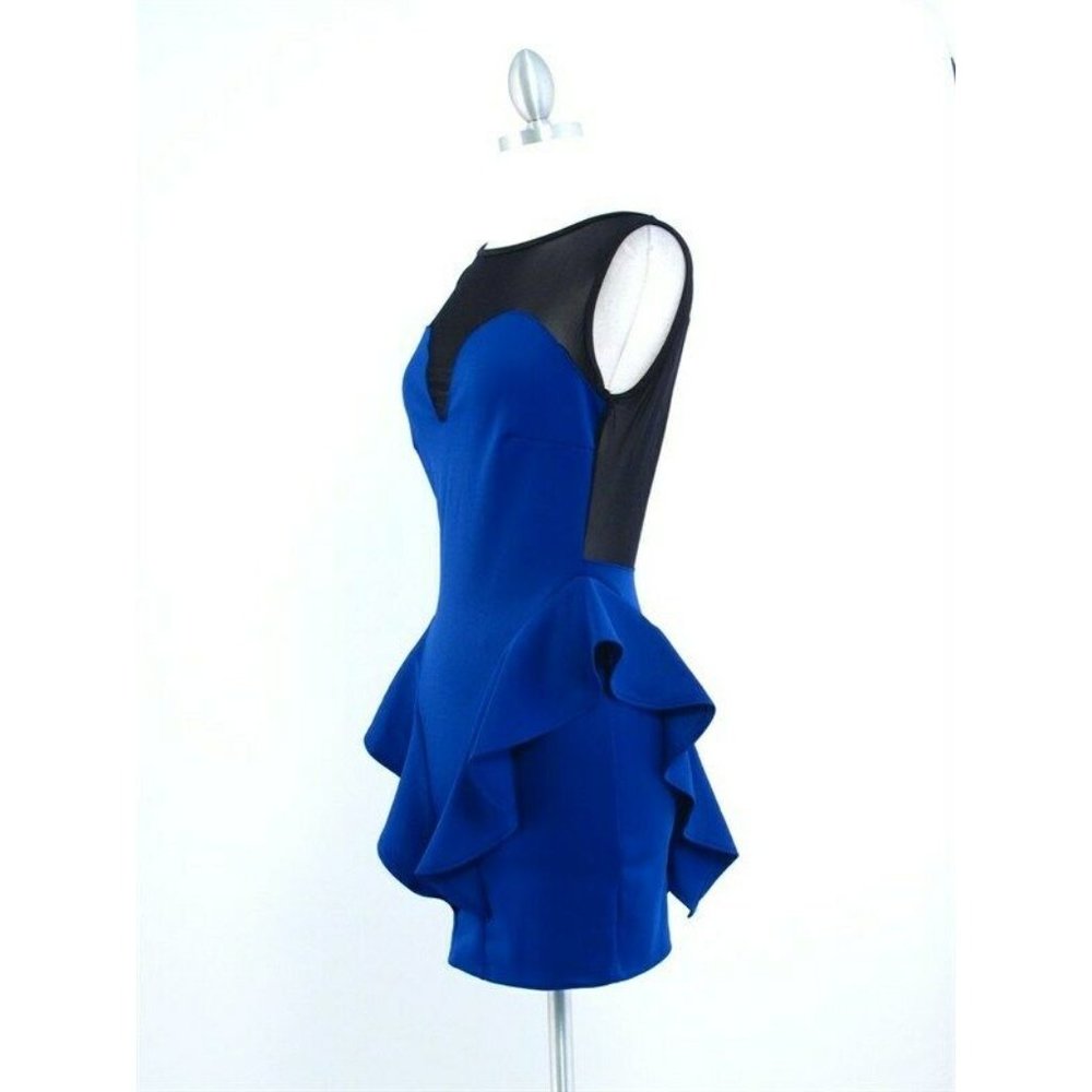 Royal Sheer Mesh Low Back Ruffle Peplum Dress S - Picture 2 of 4